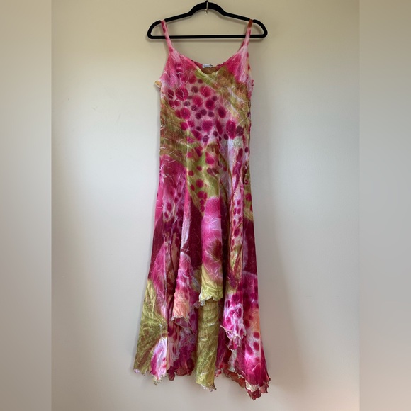 Komarov Slip Dress Crinkle Pink Asymmetric - Large - Picture 1 of 7